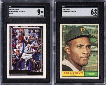 1961 Topps #388 Bob Clemente and 1992/93 Topps Gold #362 Shaquille ONeal SGC-Graded Hall of Famers Pair (2 Different)